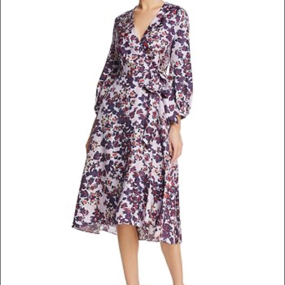 NWT Whistles Women's Purple Floral Silk Wrap Dress
